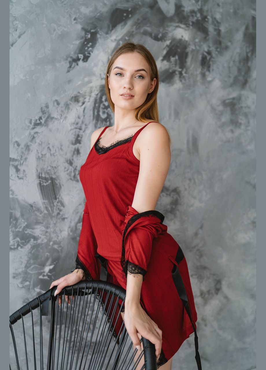 Бордовая всесезон отличный комплект тройка (халат+майка+шорты) женский майка + капри ARCAN