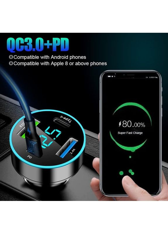 USB-зарядний пристрій зі світлодіодним вольтметром Швидкий зарядний пристрій, GemCoo 4-портовий USB-адаптер Tronic (357211923)