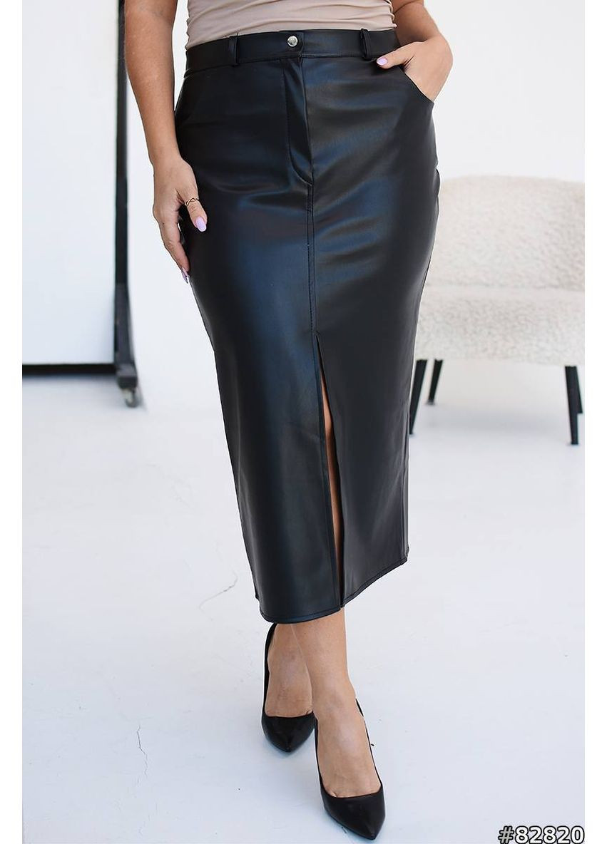 Черная вечерний однотонная кожаная юбка — замеры в описании GD/GL Модний простір