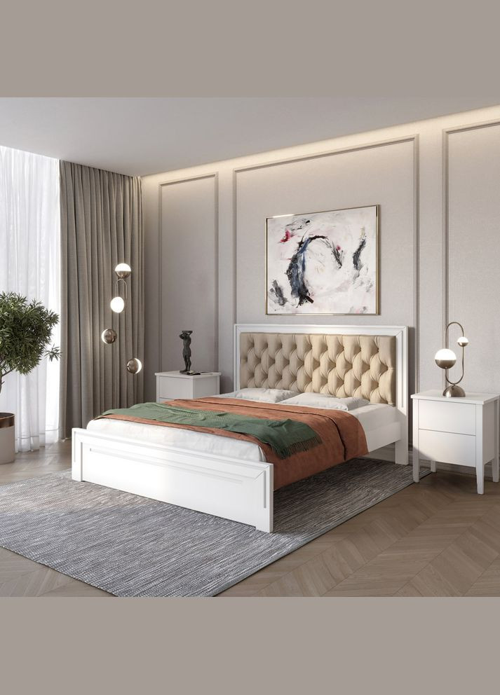 Двоспальне дерев'яне ліжко Торонто Т3 (RAL9003)/Аляска 23 (бежевий) 180х190 см (MBG-7425) Mebigrand (368282814)