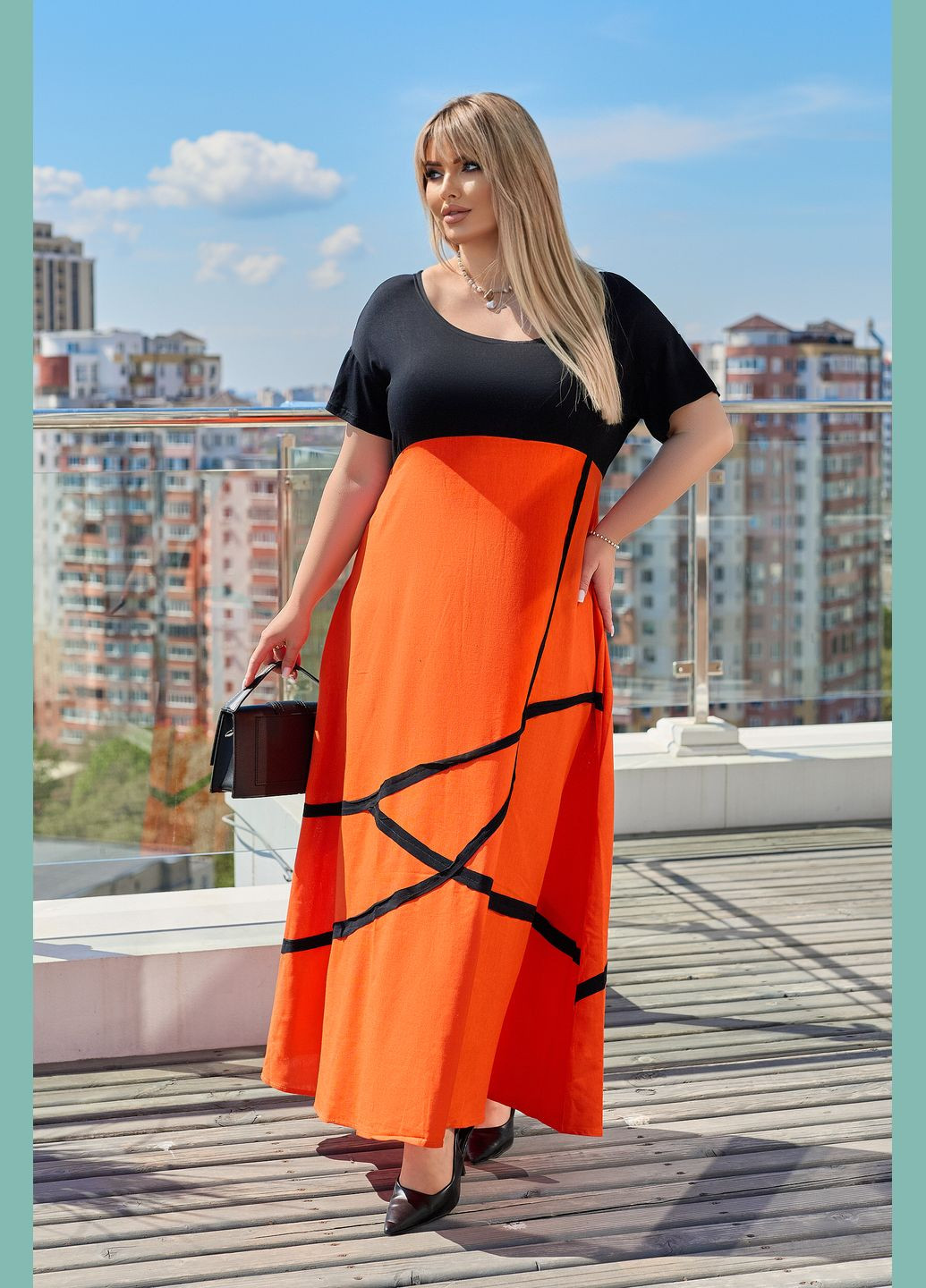 Оранжевое повседневный свободное платье а-силуэта а-силуэт No Brand однотонное