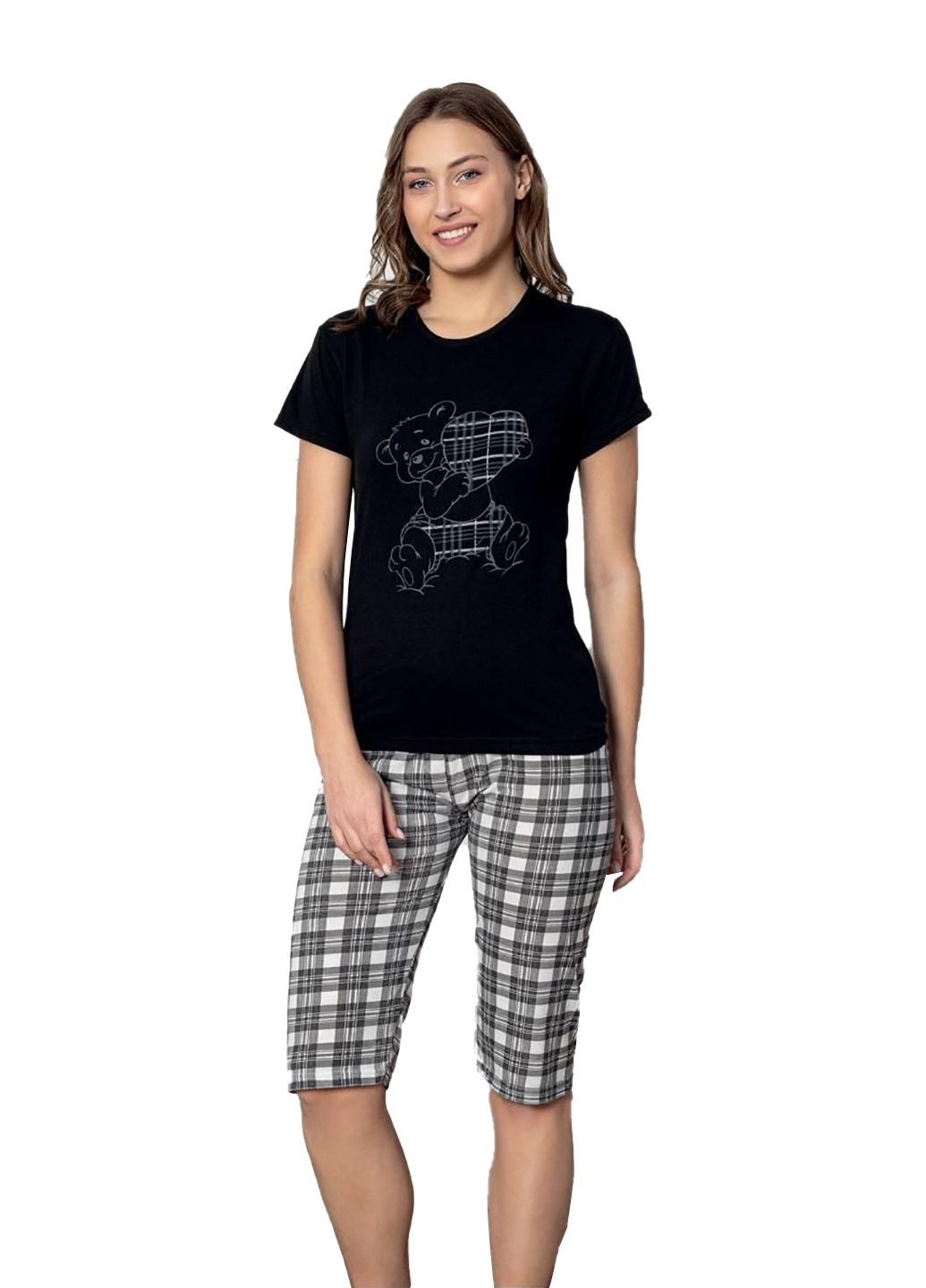 Черная пижама хлопок футболка + бриджи Ruyam