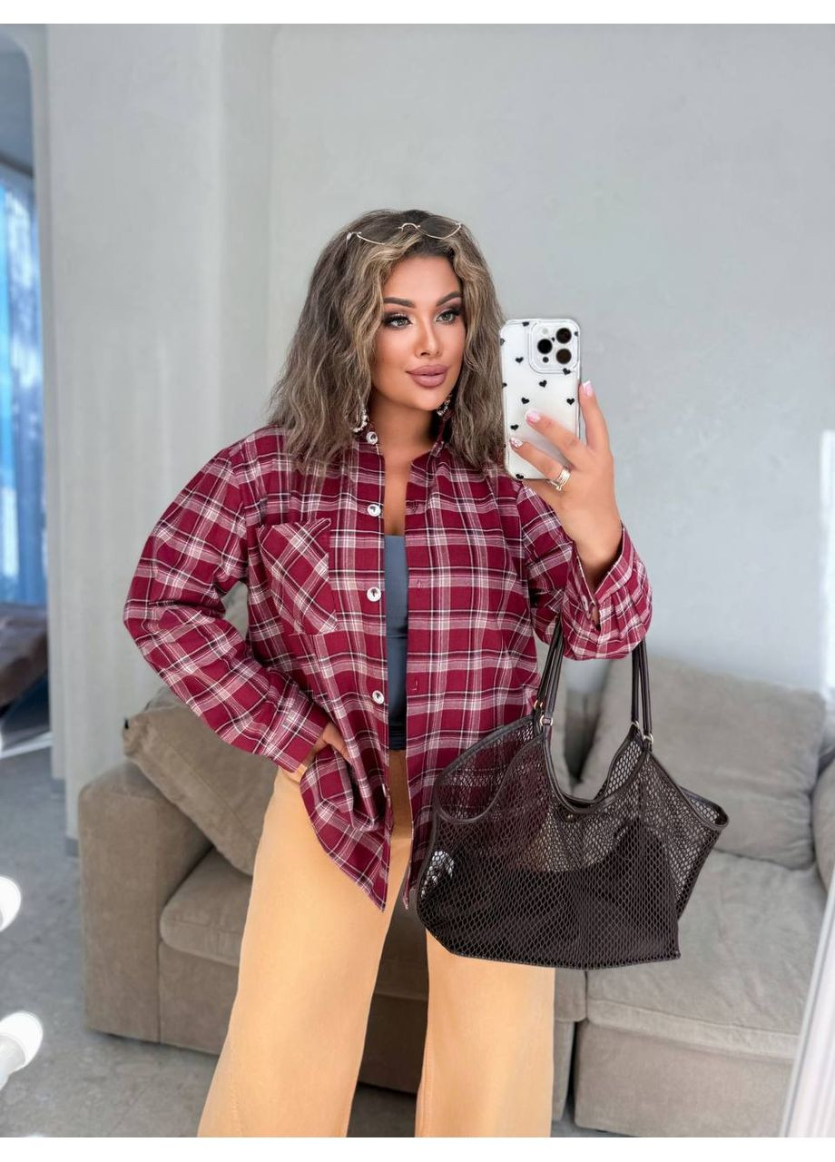 Бордовая повседневный рубашка в клетку GD/GL Модний простір с длинным рукавом