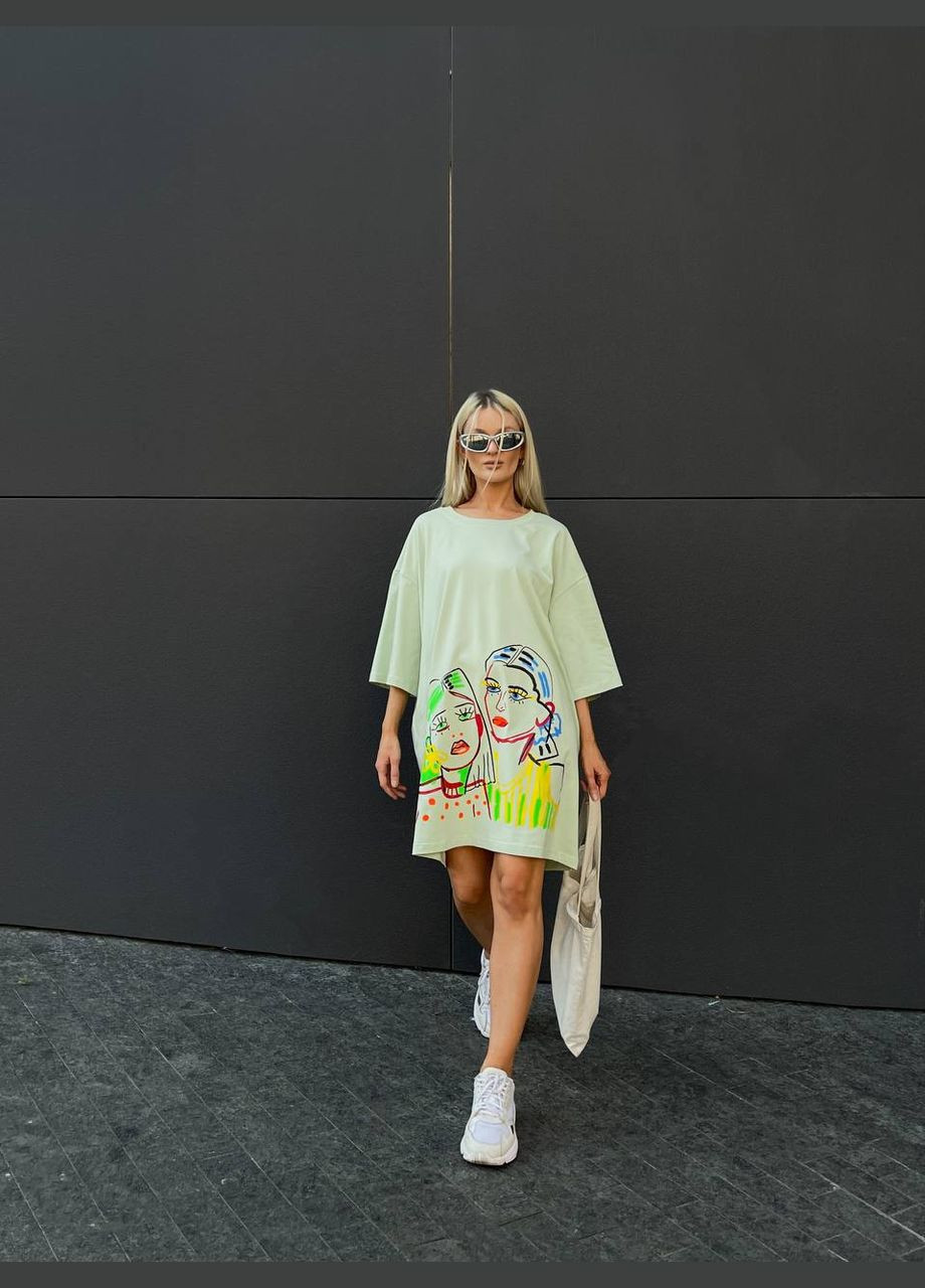 Фісташкова спортивна, повсякденний, кежуал жіноча сукня-футболка сукня-футболка No Brand з малюнком