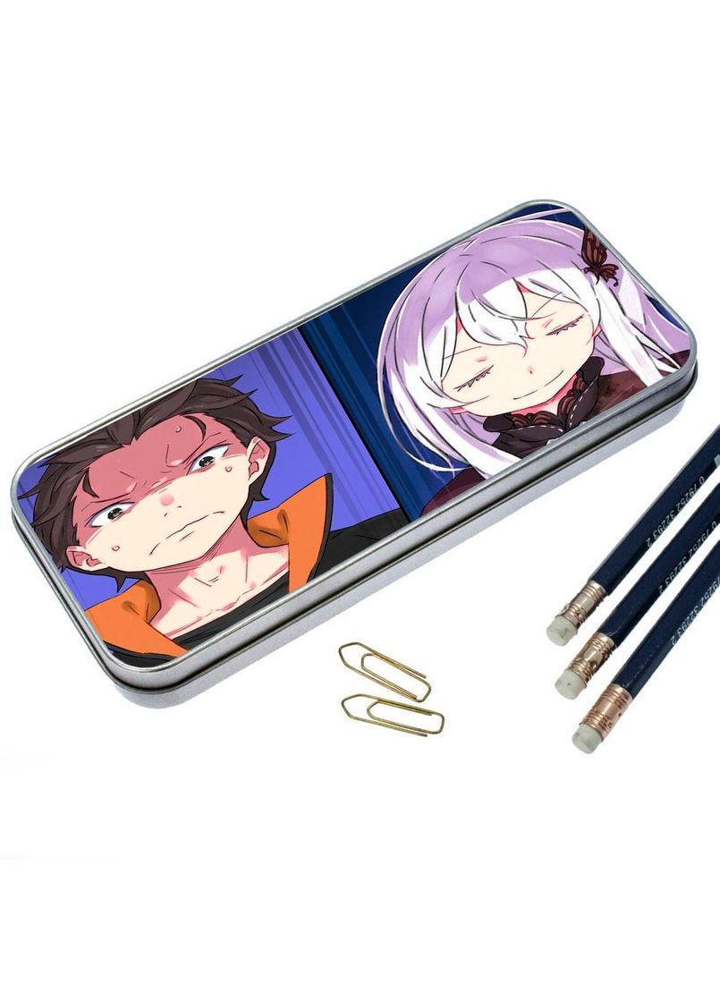 Пенал школьный для мальчика и девочки металлическийАниме Жизнь с нуля в другом мире #023 7*18 см Silver No Brand (309153493)