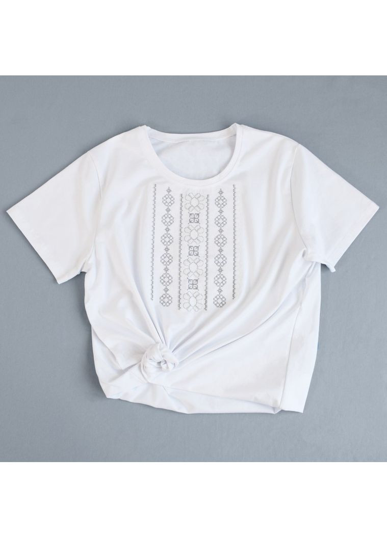 Белая эффектная женская футболка-вышиванка, белая хлопковая футболка вышиванка белая с вышивкой женская, 54 хлопок (301034101)
