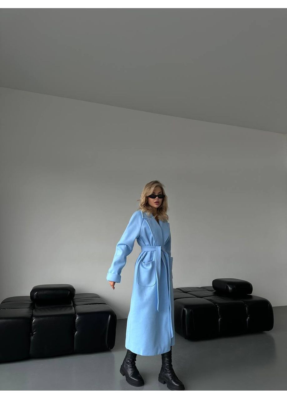 Блакитне демісезонне Пальто жіноче кашемірове Style Point