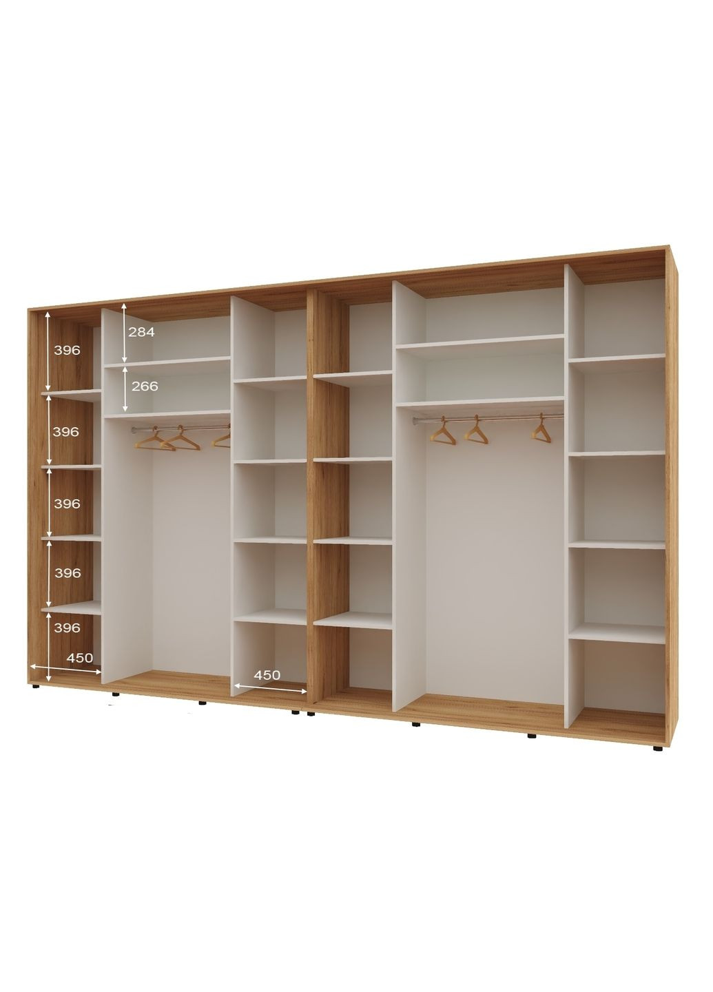 Шафа-купе чотиридверна 340*60*210 см Дуб золотий ДСП + Дзеркало + Дзеркало + ДСП Максі Комфорт Меблі (360431767)