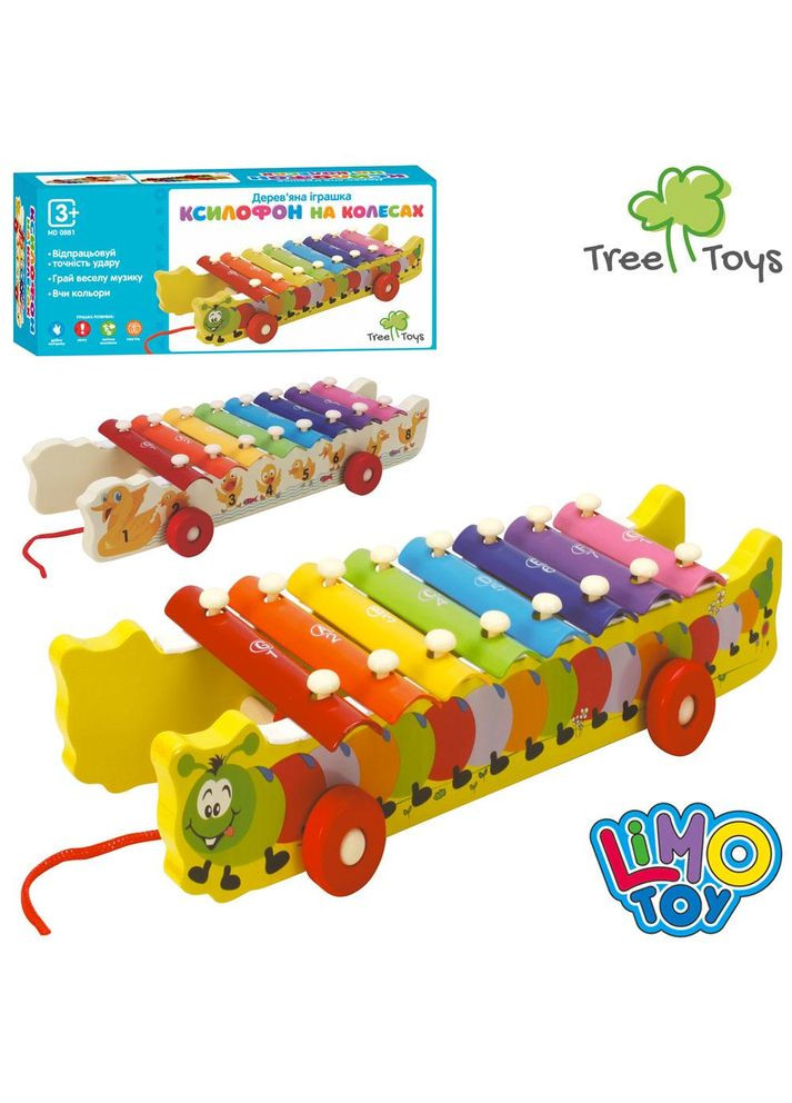 Дерев'яна іграшка Ксилофон, 8 тонів, каталка на шнурі, 2 палички, для розвитку слуху та координації, (MD 0881) Tree Toys (323158613)