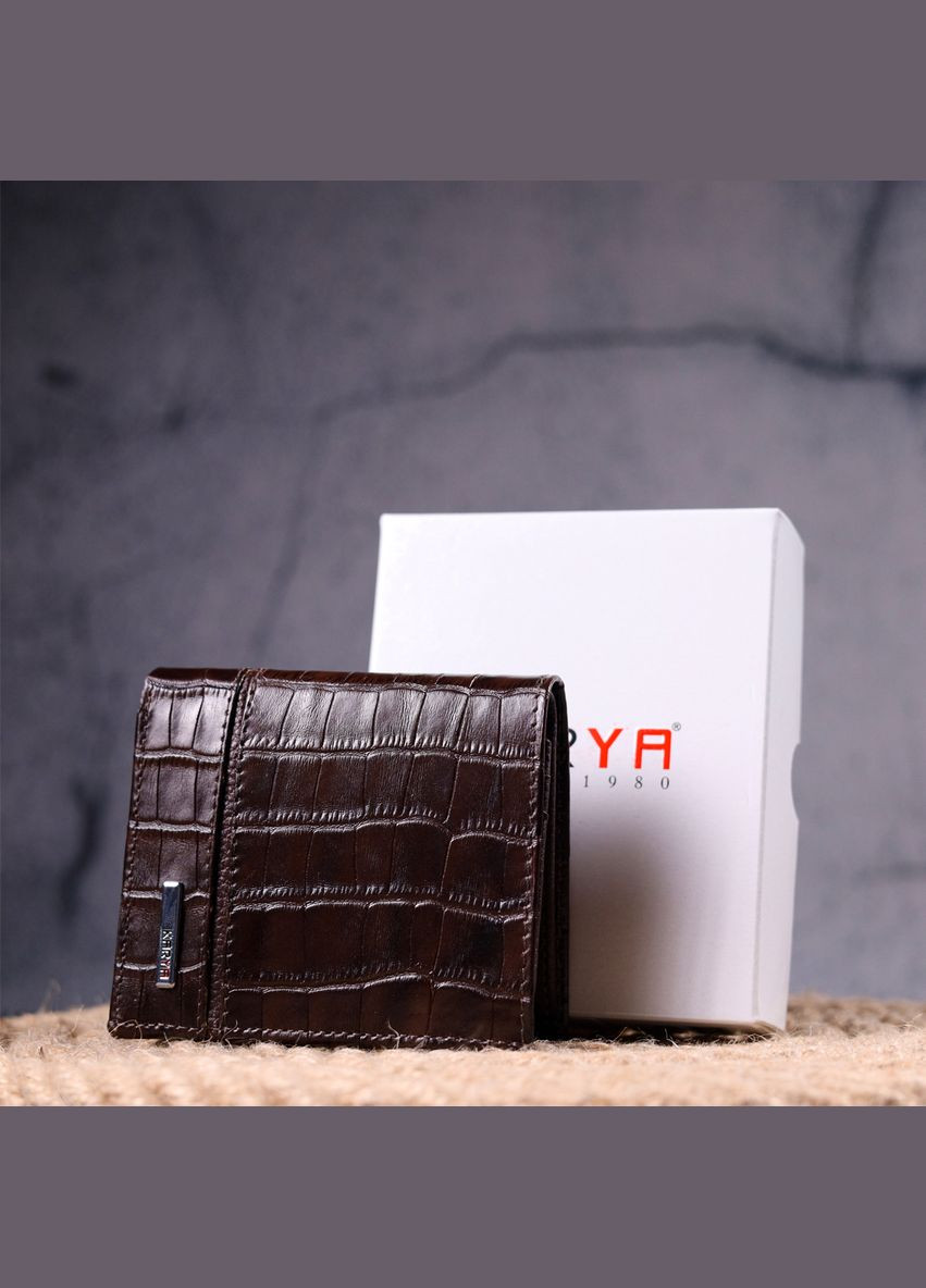 Стильне портмоне для чоловіків з натуральної шкіри з тисненням під крокодила коричневий 21324 Karya (329197054)