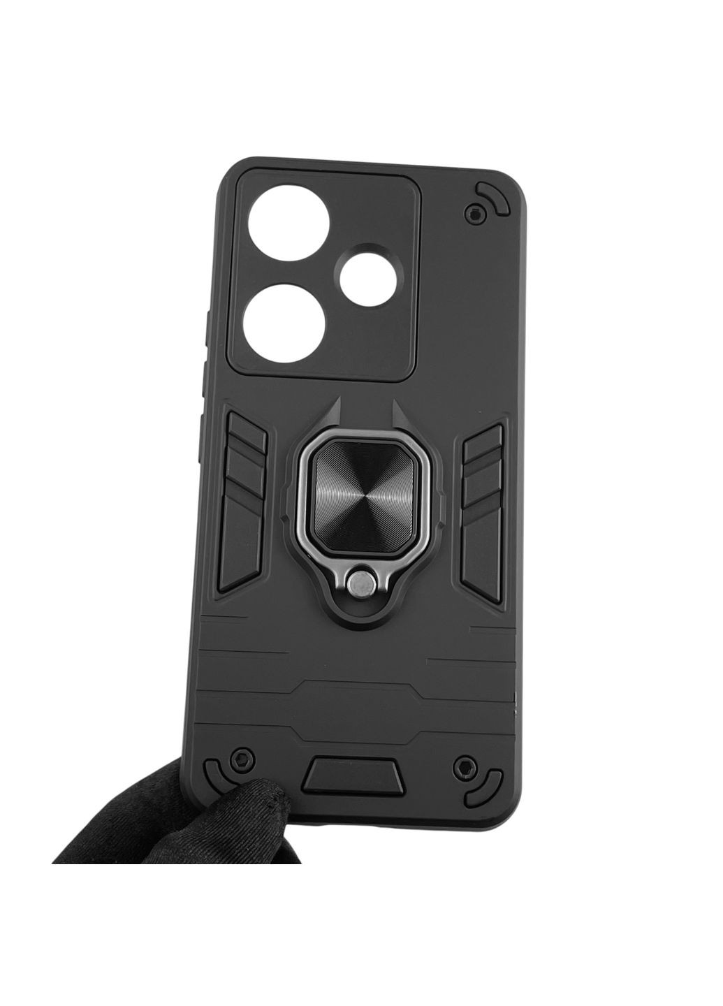 Чехол для телефона Poco F6 бронированный с магнитным кольцом-держателем на сяоми поко ф6 чёрный Xiaomi (366236634)