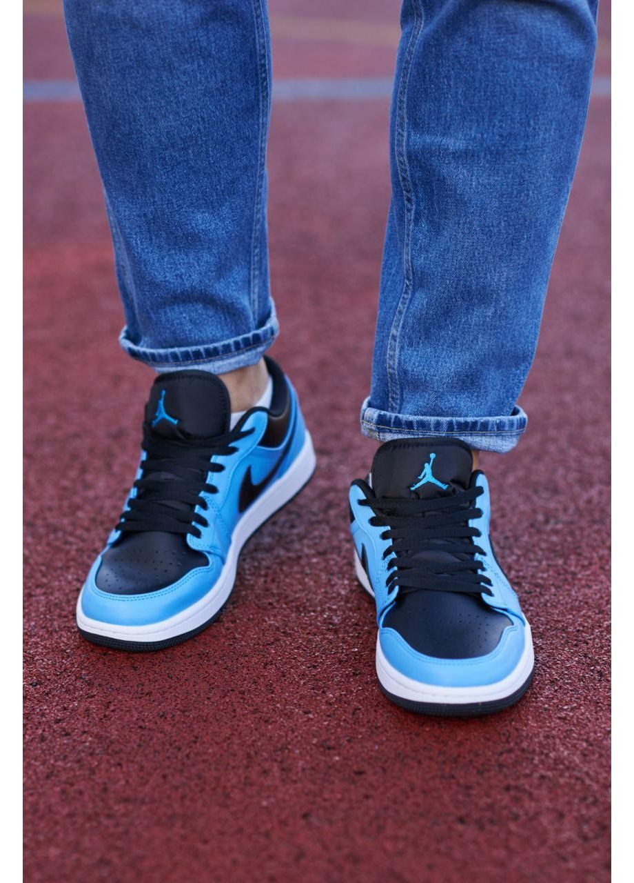 Черные демисезонные кроссовки мужские nike air jordan 1 low university blue black найк аир джордан No Brand