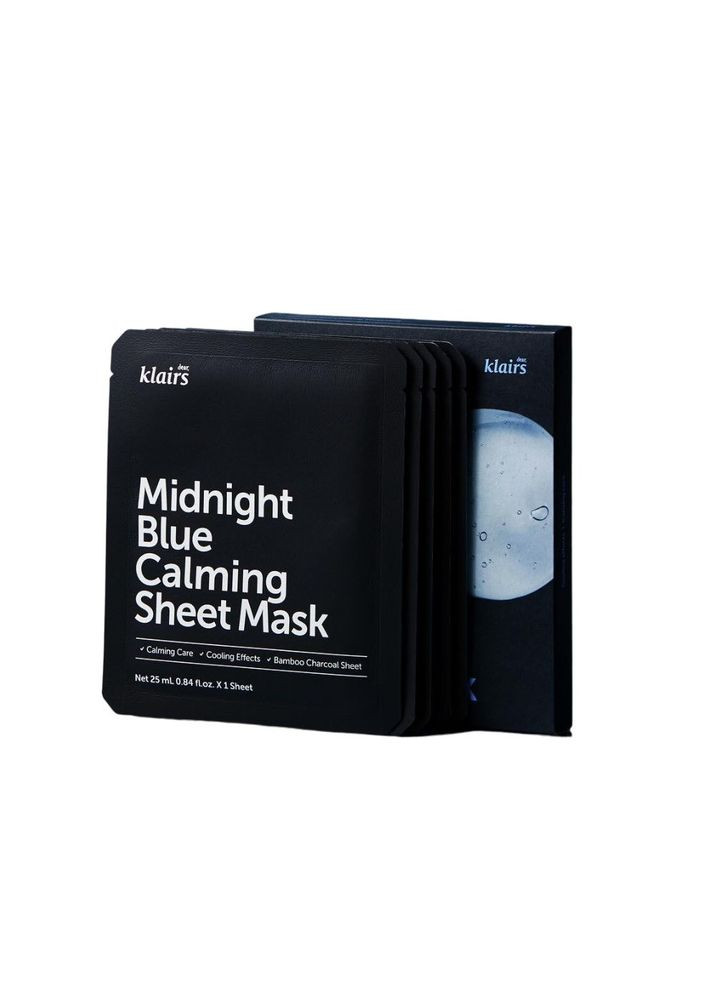 Тканевая успокаивающая маска Midnight Blue Calming Sheet Mask (упаковка 25 мл*5 шт) dear, Klairs (285790077)