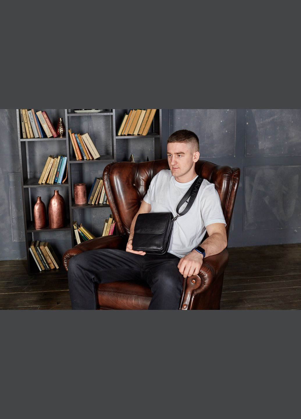 Сумка с клапаном через плече шкіряна чорна TD-20033 Tiding Bag (336551868)