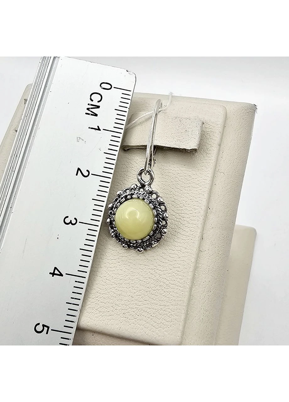 Сережки срібні з молочним бурштином 3,61 г No Brand (388140149)