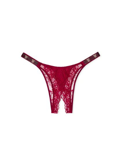 Жіночі трусики відкритий доступ Buy Shine Strap Rose Lace Crotchless Brazilian Panty Бордо Victoria's Secret (322826434)