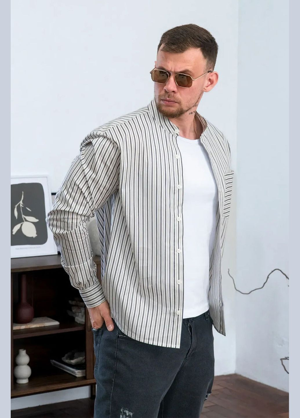 Черная рубашка в полоску Teamv