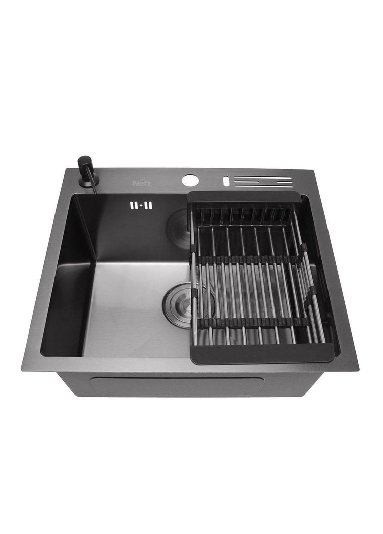 Черная кухонная мойка 45 см накладная из нержавейки NВ-5245 Nett (336939077)