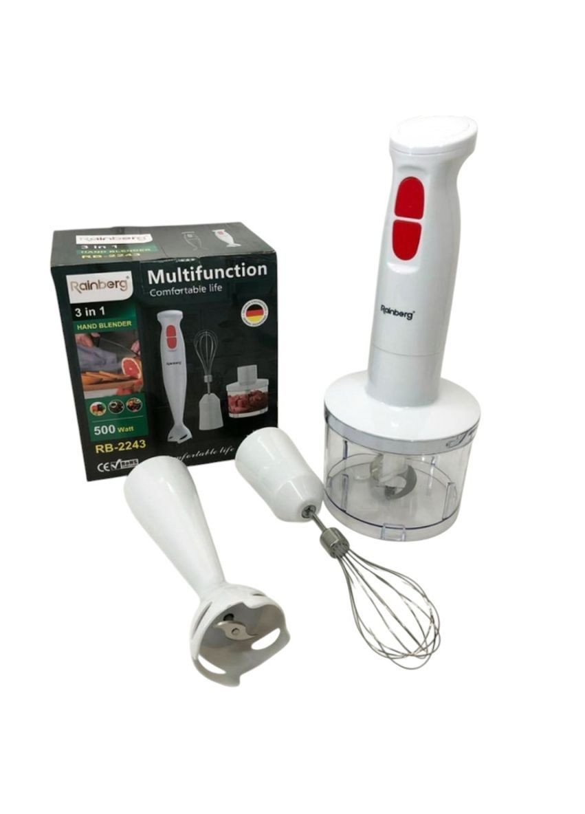 Занурювальний блендер 3 в 1 RB-2243 / Кухоний подрібнювач з міксером 500 Вт Білий Rainberg (362354508)