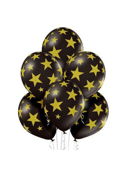 Латексный воздушный шарик 14"(35см) с рисунком "Золотые звезды на черном"(11031581) Belbal (302313621)