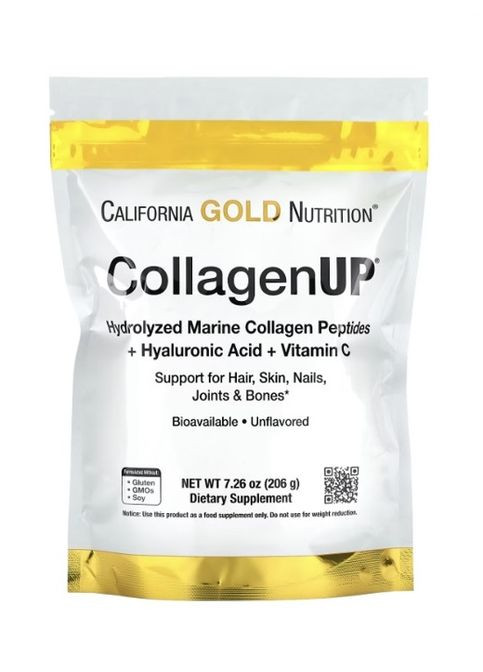 , CollagenUP, пептиды гидролизованного морского коллагена с гиалуроновой кислотой и витамином C, 206 г California Gold Nutrition (293246934)