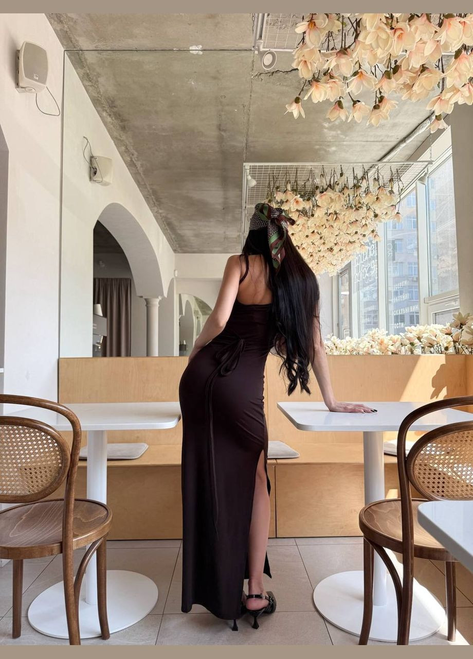 Коричневое вечернее женское платье FINO Mode однотонное