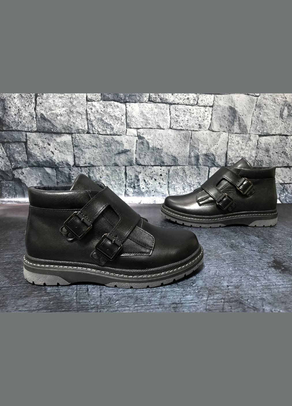 Черные осенние натуральные кожаные ботинки для мальчиков,, бистфор, украина 41 Bistfor