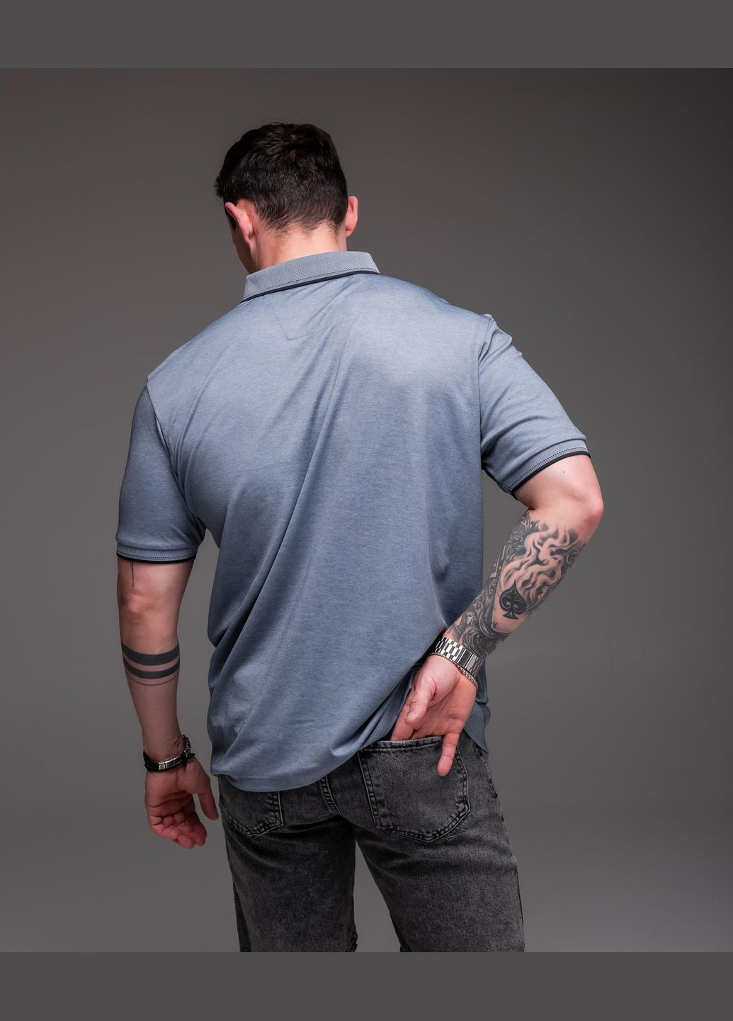 Сіра футболка чоловіча поло великий розмір з коротким рукавом No Brand