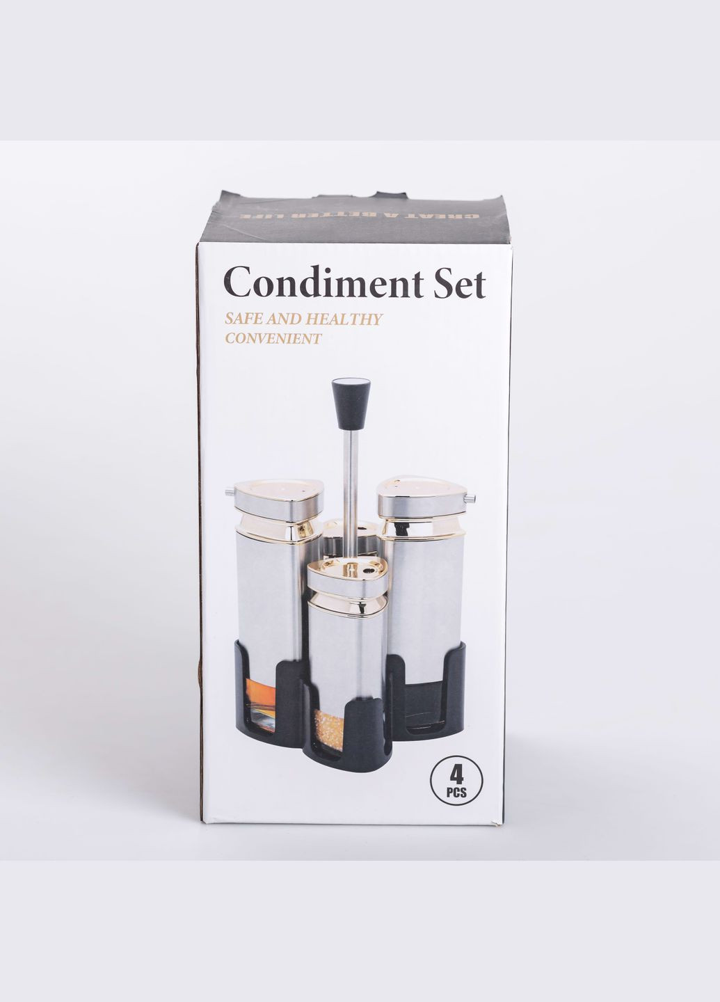 Набор баночек для специй на подставке 4 баночки по 120 мл, хром Yiwu (324609650)