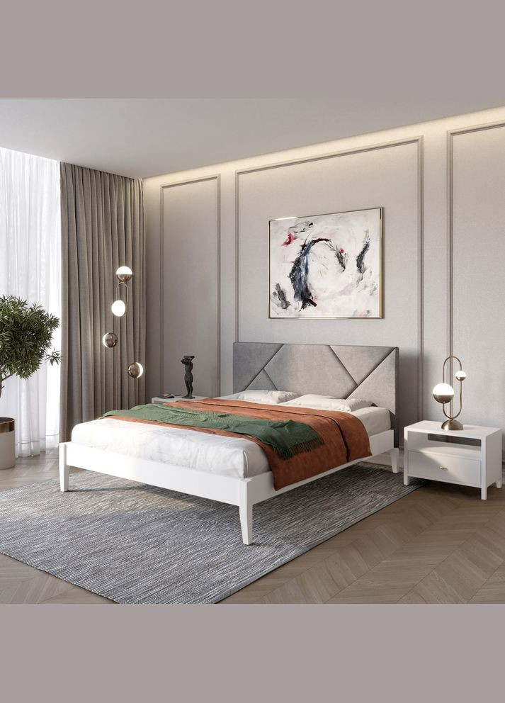 Двуспальная деревянная кровать Нью-Йорк ДК (RAL9003)/Аляска 93 (Серый) 140х200 см (MBG-10279) Mebigrand (368282029)