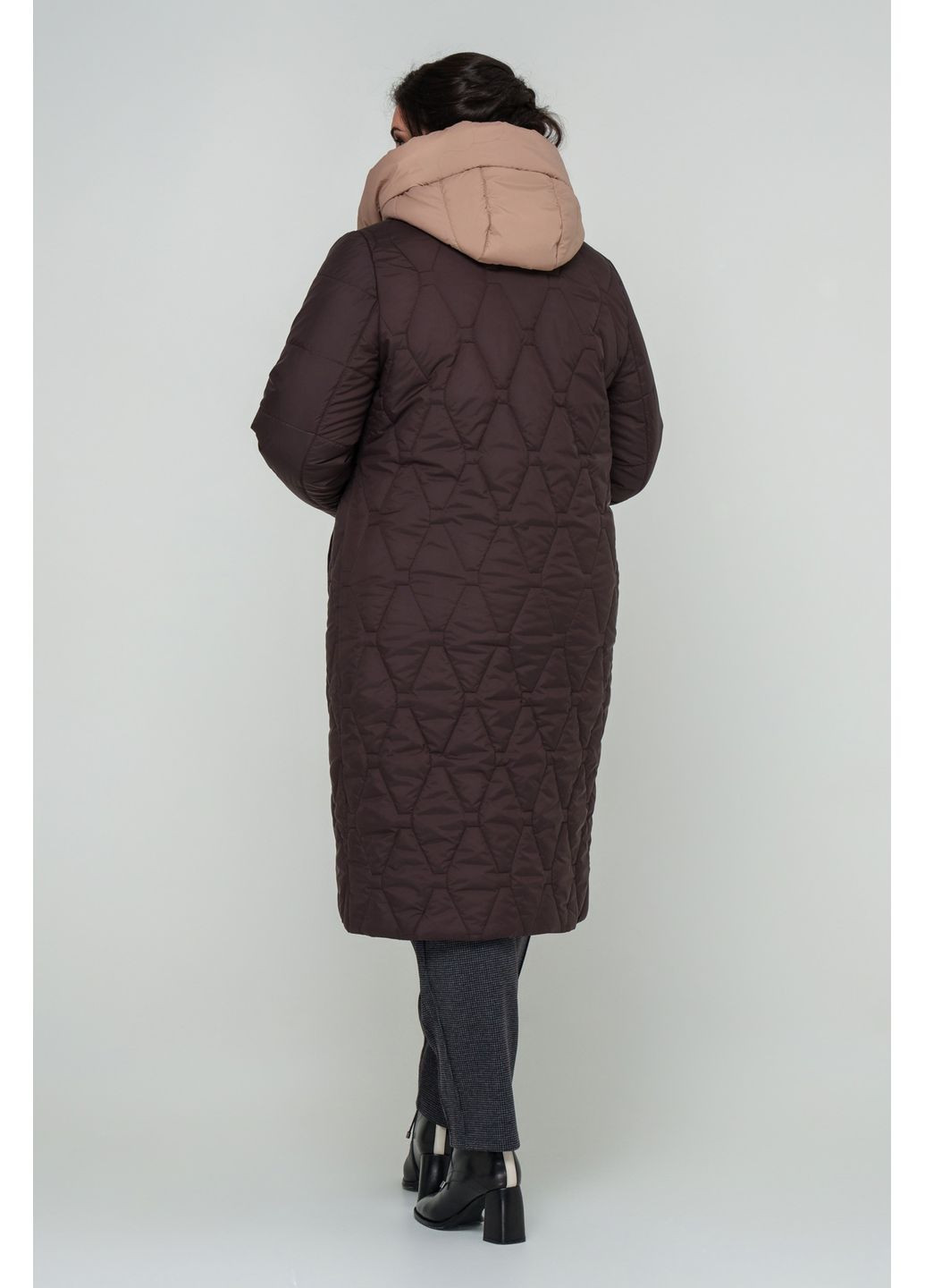 Коричнева зимня пальто прямого силуету з коміром та знімною манішкою all posa (ap101732p) A'll Posa