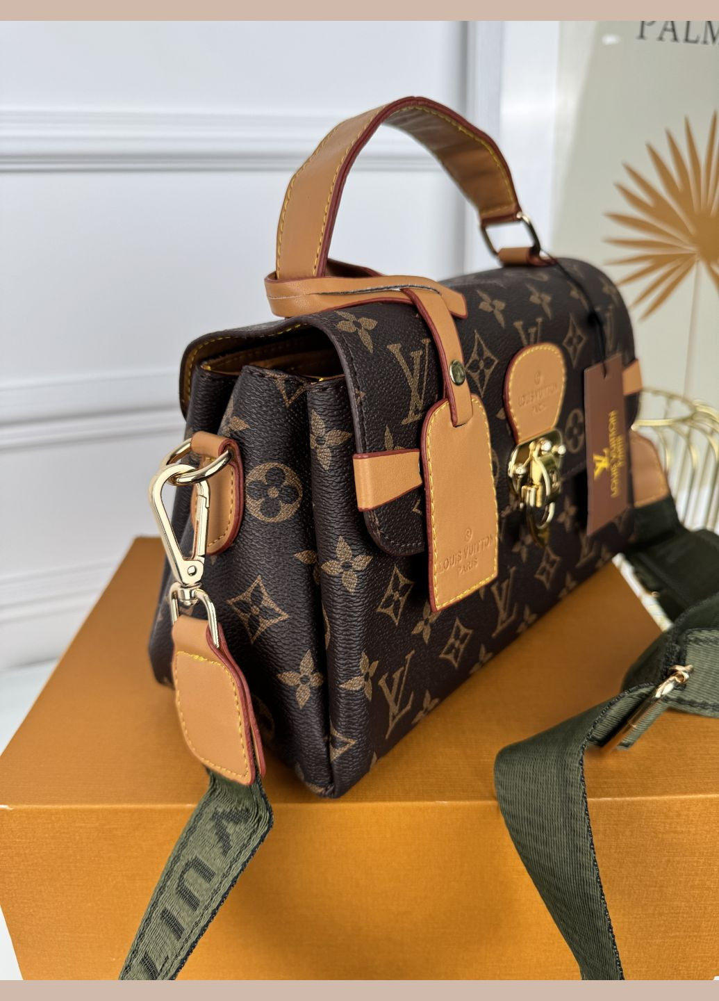 Жіноча сумка Луї Вітон великий саквояж (коричневий+хакі) No Brand (322560196)