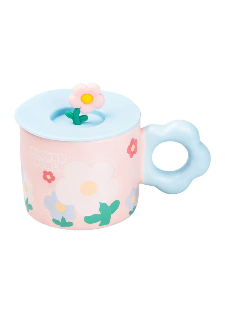 Чашечка керамическая Flowers 300 мл с крышкой, розовый TS Kitchen (323160061)