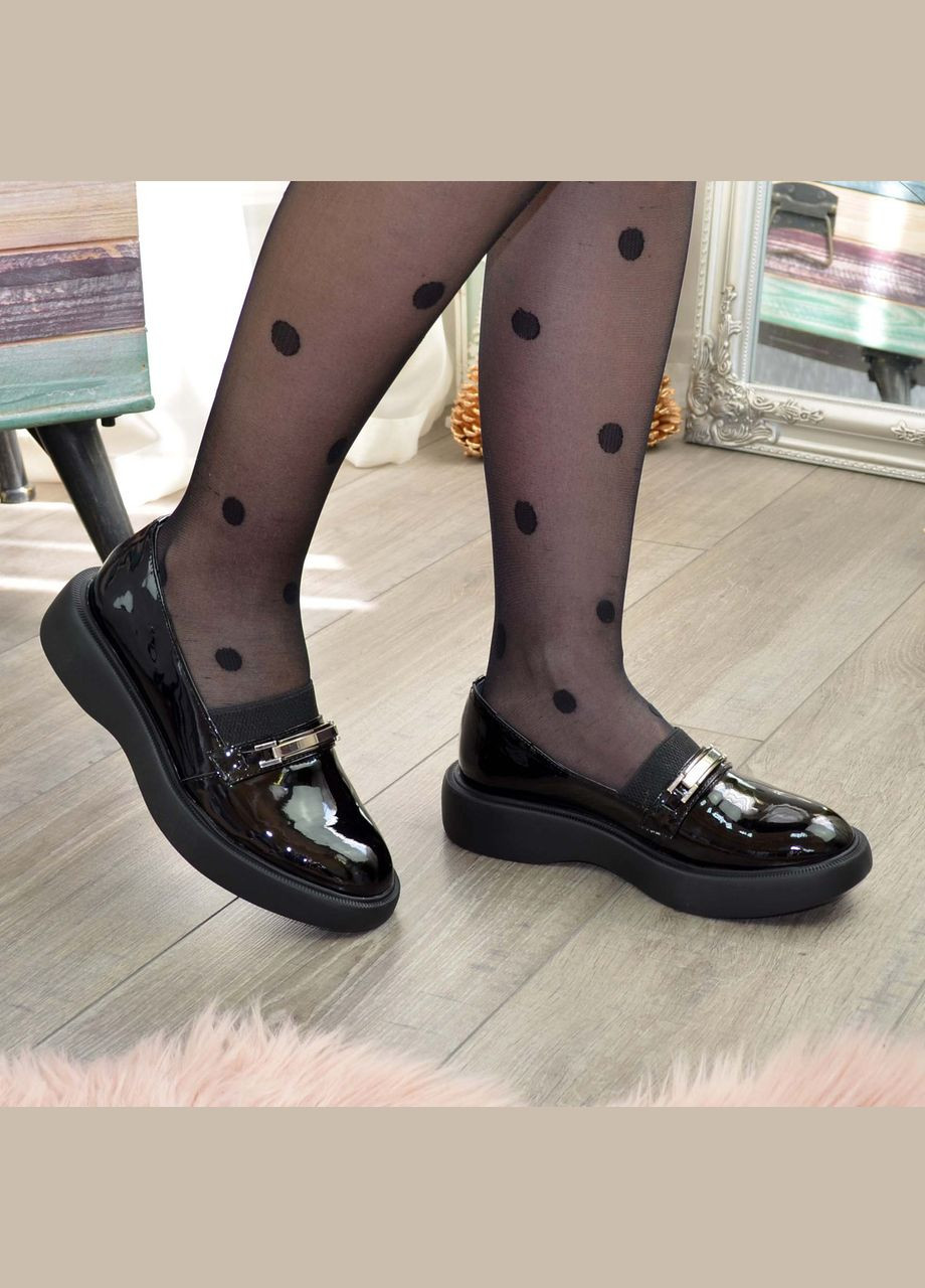 Vasha para Туфли женские на утолщенной подошве, натуральная черная лаковая кожа. 40 размер черный з, украина — демисезон (303931383)