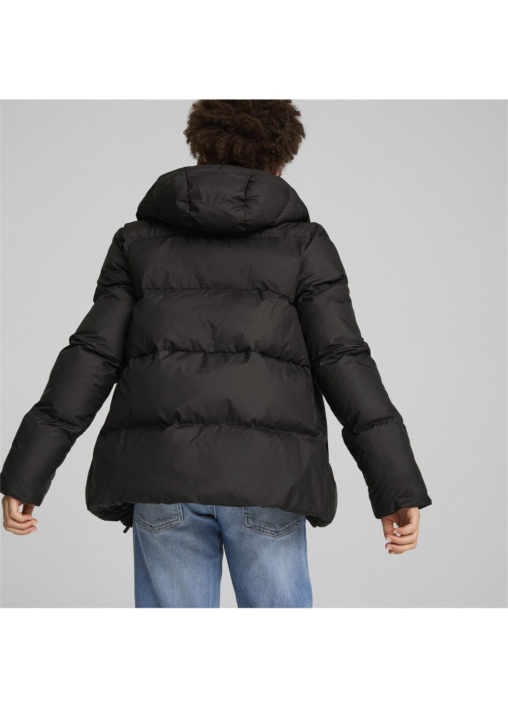 Черная демисезонная детская куртка poly hooded puffer jacket youth Puma