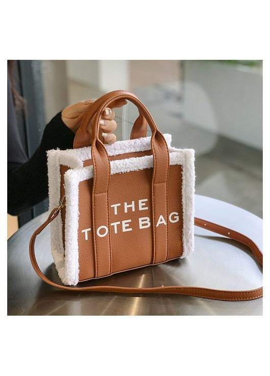 Женская меховая сумка 8896 кросс-боди с двумя ручками коричневая No Brand (366872011)