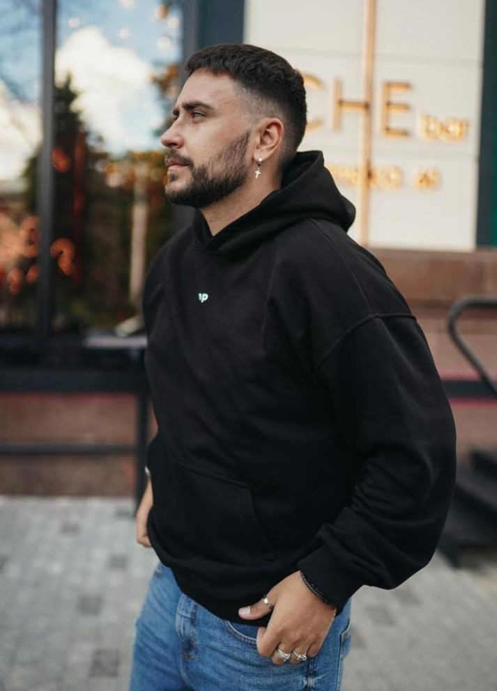 Чоловіче чорне стильне оверсайз худі з трендовим принтом No Brand (305845052)