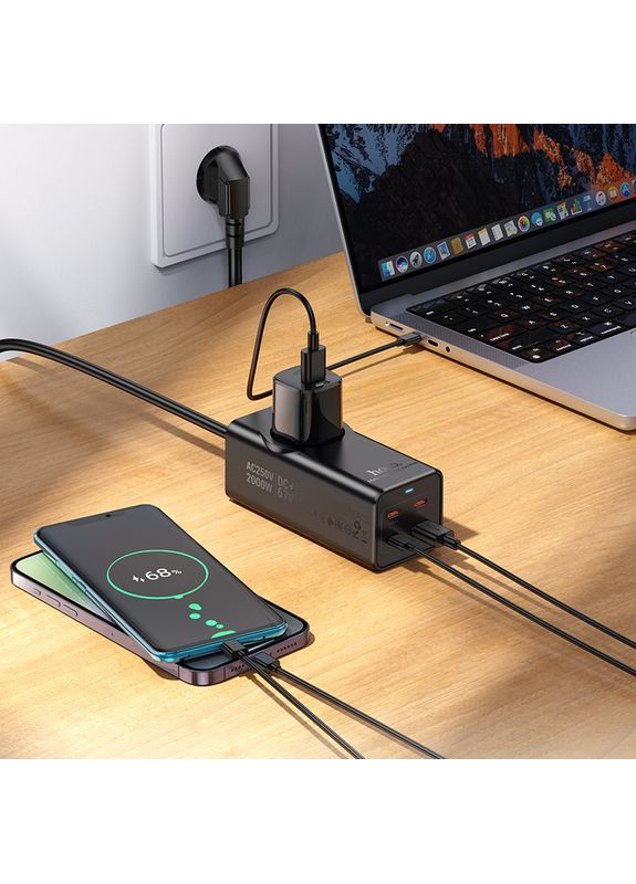 Мережевий подовжувач 1-position (PD67W/3C1A) desktop socket (EU/GER) Black (6942007638494) Hoco NS9 Wisdom (357471955)