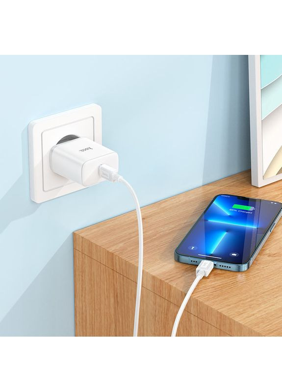 Сетевое зарядное устройство с кабелем single port PD20W Charger Set (C to iP)(EU) White (6931474782908) Hoco C104A Stage (361348050)