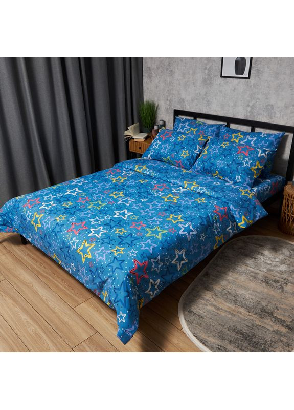 Комплект постільної білизни Бязь Gold Люкс двоспальні 175х210 наволочки 2х70х70 (MS-820009282) Moon&Star Galaxy Dreams (356115675)