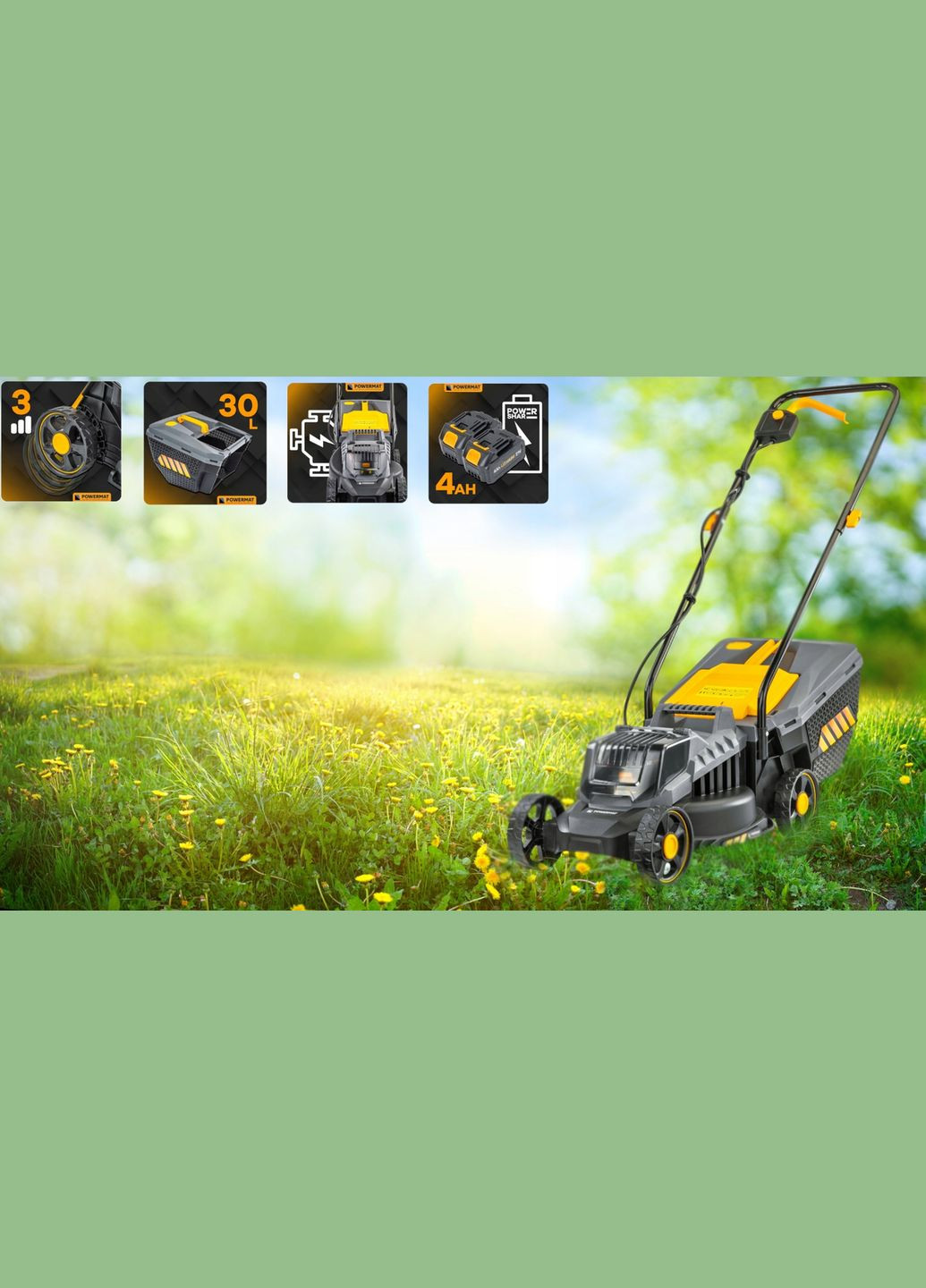 Газонокосилка аккумуляторная + 2 аккумулятора 4 Ач (Польша) Powermat (337342321)