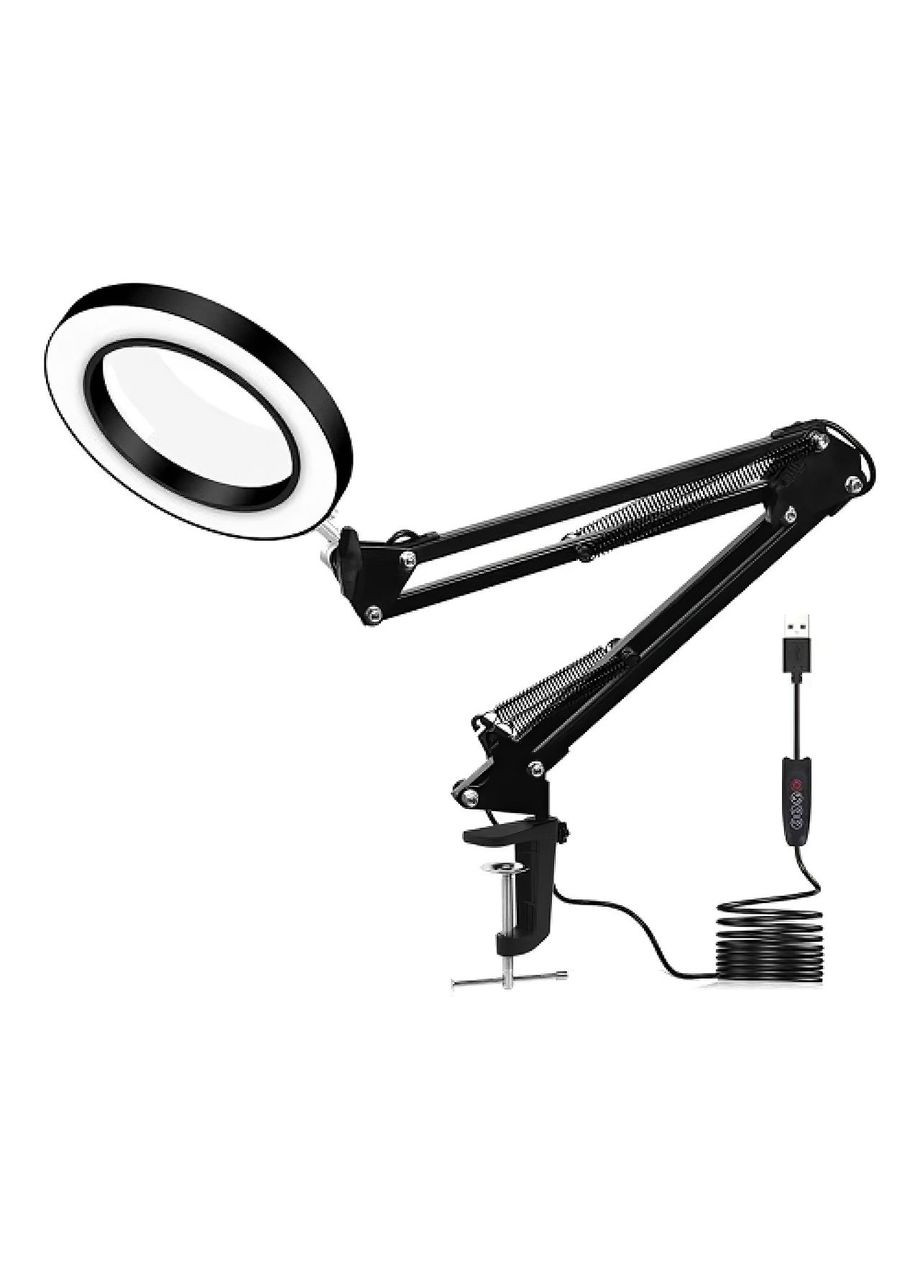 Лампа кільцева 2в1 із лінзою на струбцині з LED-підсвічуванням USB-живлення діаметр 16 см No Brand (361029085)