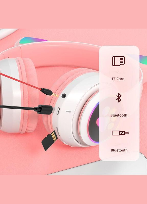 Наушники беспроводные Cat Rainbow LED ear STN28 кошачьи ушки розовые No Brand (280877998)