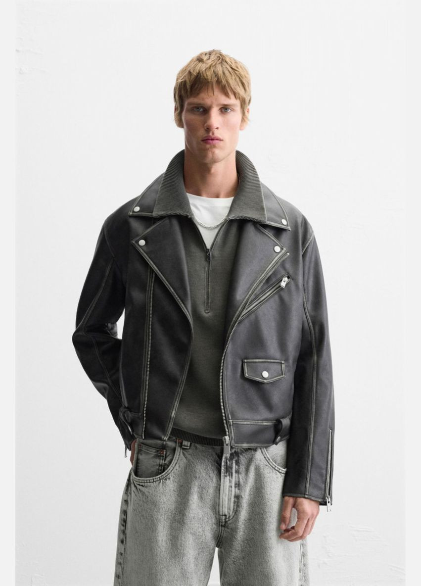 Темно-коричнева зимня куртка Zara косуха натуральна шкіра 4720/400 Black