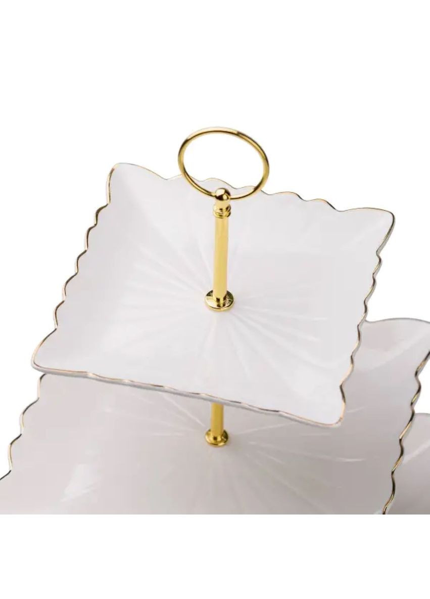 Етажерка для фруктів та десертів 3- ярусна квадратна біла керамічна для сервірування страв столова етажерка ProDobro (364192509)