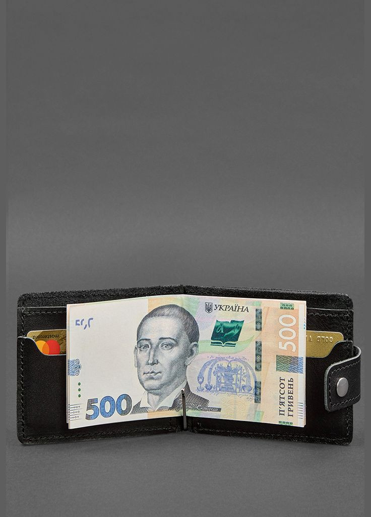 Шкіряне портмоне 13.1 затискач з хлястиком чорний краст (A-028203) BlankNote (328444832)
