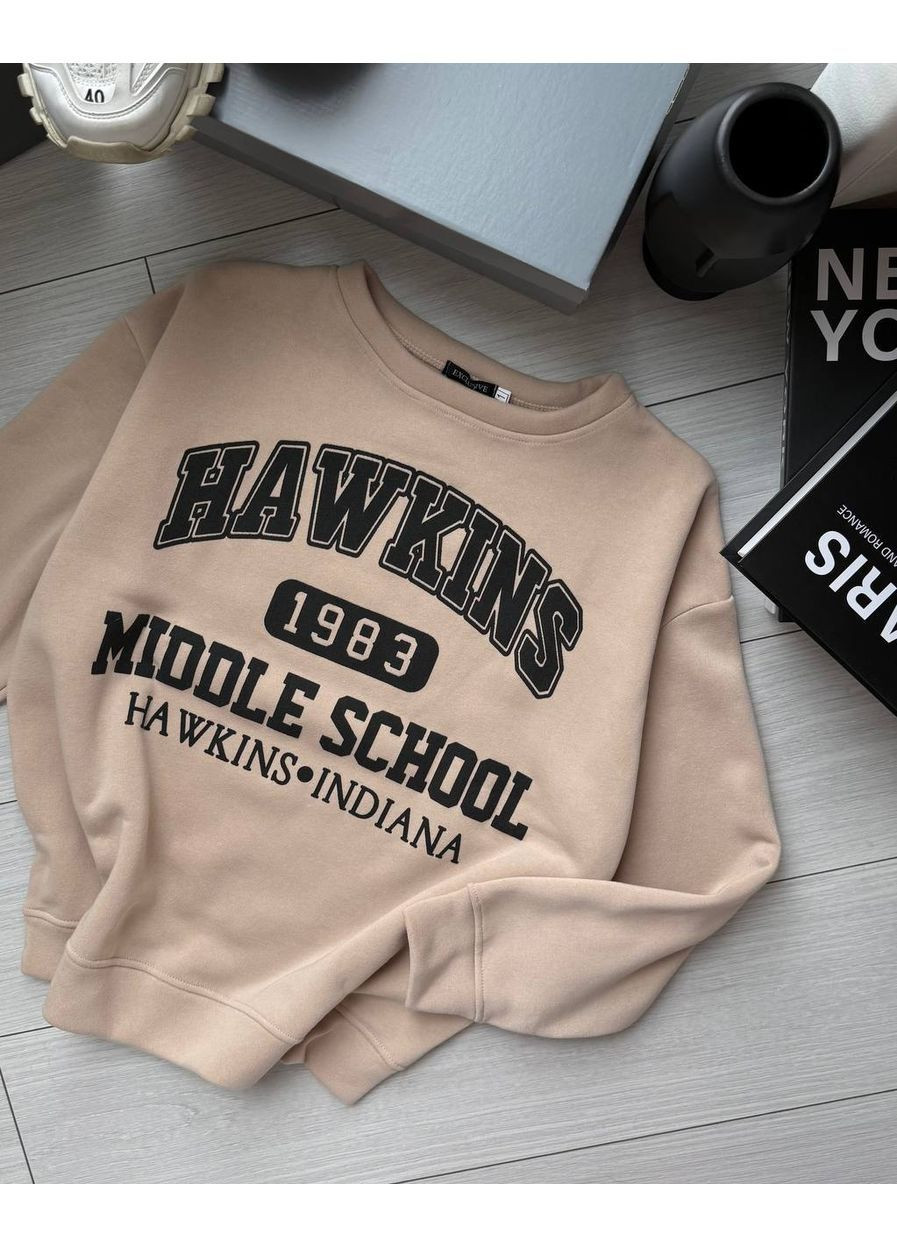 Бежевий світшот жіночий Гермес напис без декору (366342845)