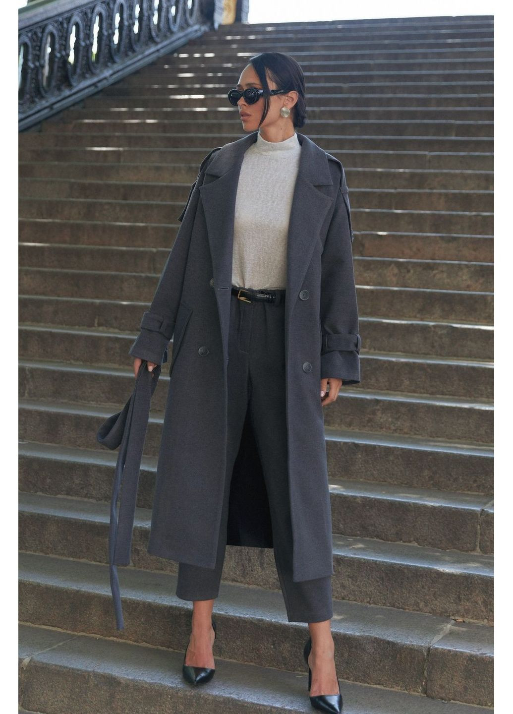 Графитовое демисезонное Тренч Seventeen