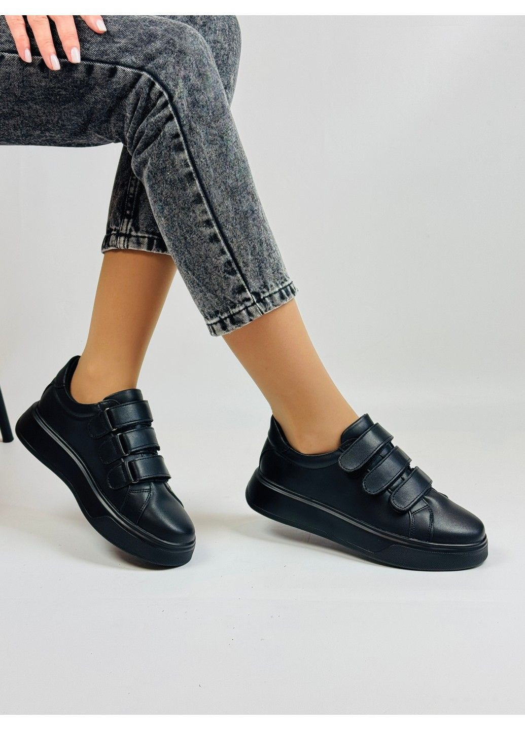 312 Кросовки Кожаные Черные на Липучках Hengji чёрные демисезоны (319335047)