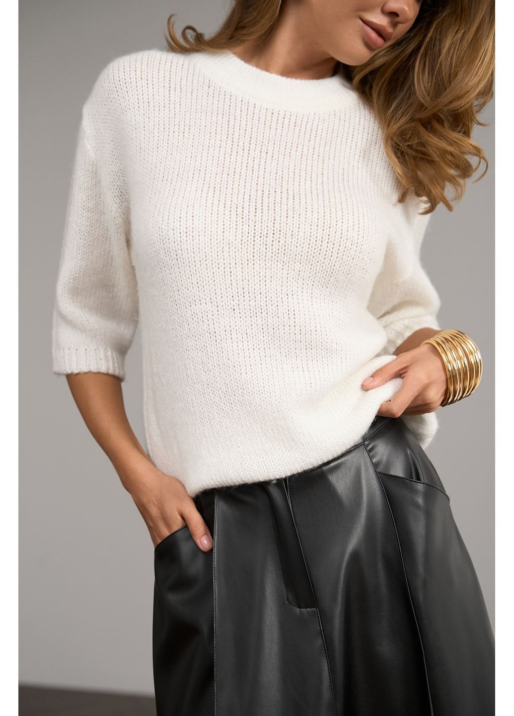 Белый свитер с кротким рукавом 2811 Triko Bakh